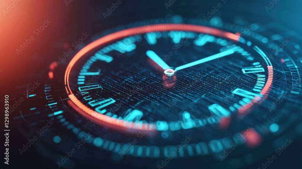 Time Management concept. Futuristic Time Measurement Dashboard with Colorful Analog Clock Symbols Time Management concept. Futuristic Time Measurement Dashboard with Colorful Analog Clock Symbols
