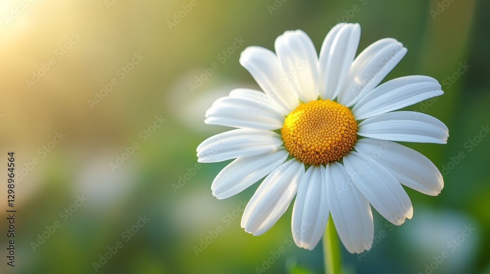 Fototapeta premium Bright white daisy blooms under soft sunlight in the garden, captured during early morning hours