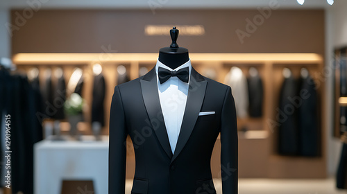 Elegant tuxedo on display: The epitome of classic formalwear, showcasing sartorial excellence. Perfect for weddings, galas, and upscale events.