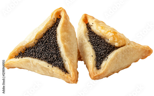A Soft and Flaky Hamantaschen Cookie Featuring a Traditional Poppy Seed Core Isolated on transparent background. photo