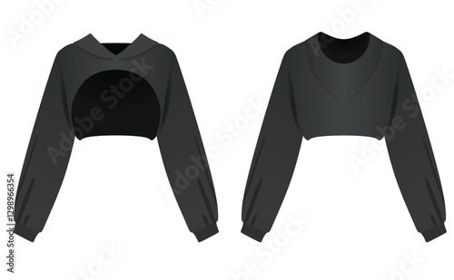 Woman black crop hoodie. vector illustration