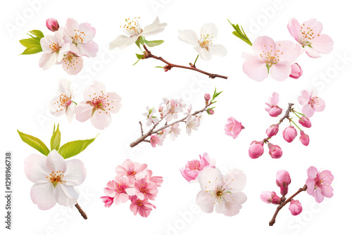 Wallpaper Mural Set cherry blossoms spring flowers isolated on transparent or white background, png  Torontodigital.ca