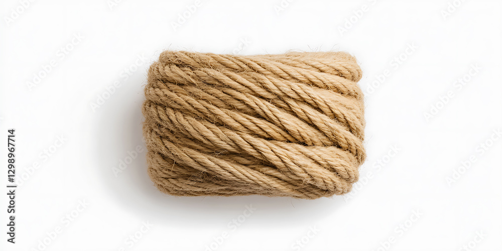 Coiled jute rope on a white background, showcasing its texture, color, and natural material. Ideal for crafts, decor, and rustic-themed projects. Coiled jute rope on a white background, showcasing its texture, color, and natural material. Ideal for crafts, decor, and rustic-themed projects.