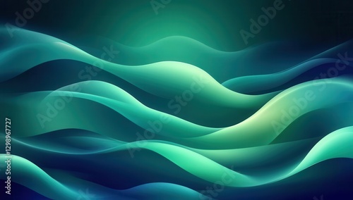 Fluid Abstract Background with Graceful Waves and Soft Gradients in Shades of Green, Blue, and Teal for Modern Design Projects and Creative Applications