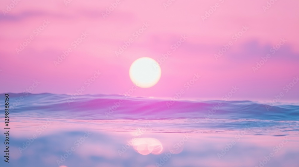 Fototapeta premium A serene sunset casting pink hues over gentle ocean waves.