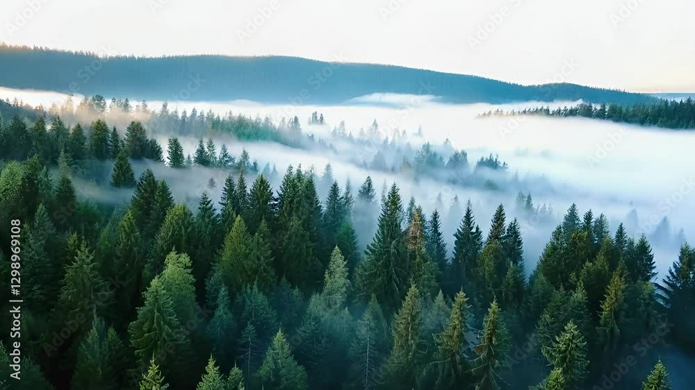survol d'une forêt rempli de brume
