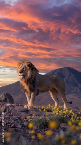 Male Lion With Epic Sunset