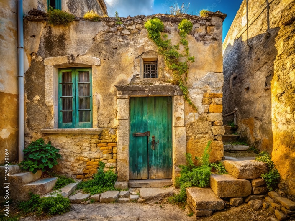 Fototapeta premium Salento Italy: Rustic Charm of a Ruined Stone Doorway - Old House