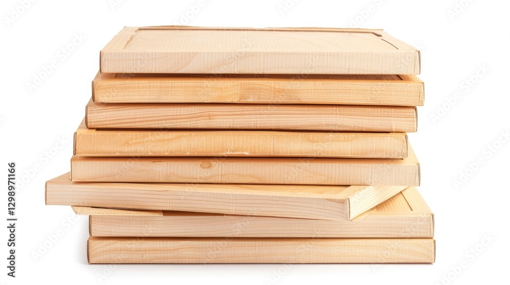 Stack of unfinished wooden frames arranged neatly, showcasing natural wood grain against a white background Stack of unfinished wooden frames arranged neatly, showcasing natural wood grain against a white background