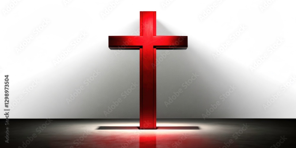 Obraz premium Silhouette Church Altar Cross, Red Cross Silhouette, Isolated Church Cross, Religious Symbol, PNG Image, Red Cross Background, Silhouette Photography, Church Silhouette