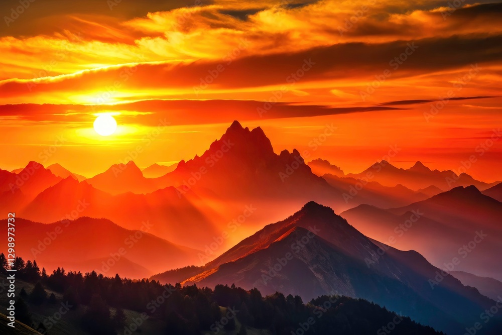 Obraz premium Silhouette Photography: Majestic Mountains at Sunset - Dramatic Landscape
