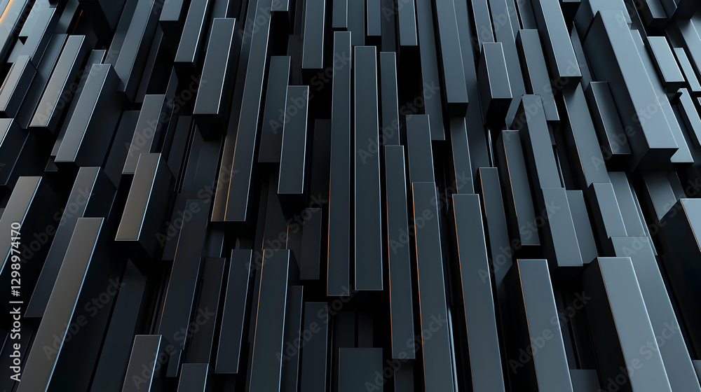 Abstract Digital Render Featuring Vertical Rectangular Blocks in Dark Tones with Subtle Metallic Reflections