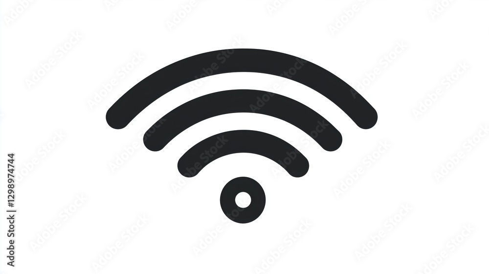 A simple black Wi-Fi signal icon on a white background. A simple black Wi-Fi signal icon on a white background.