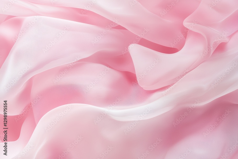 Fototapeta premium Abstract wavy fabric in soft pastel pink, creating a delicate and dreamy visual effect with gentle transparency