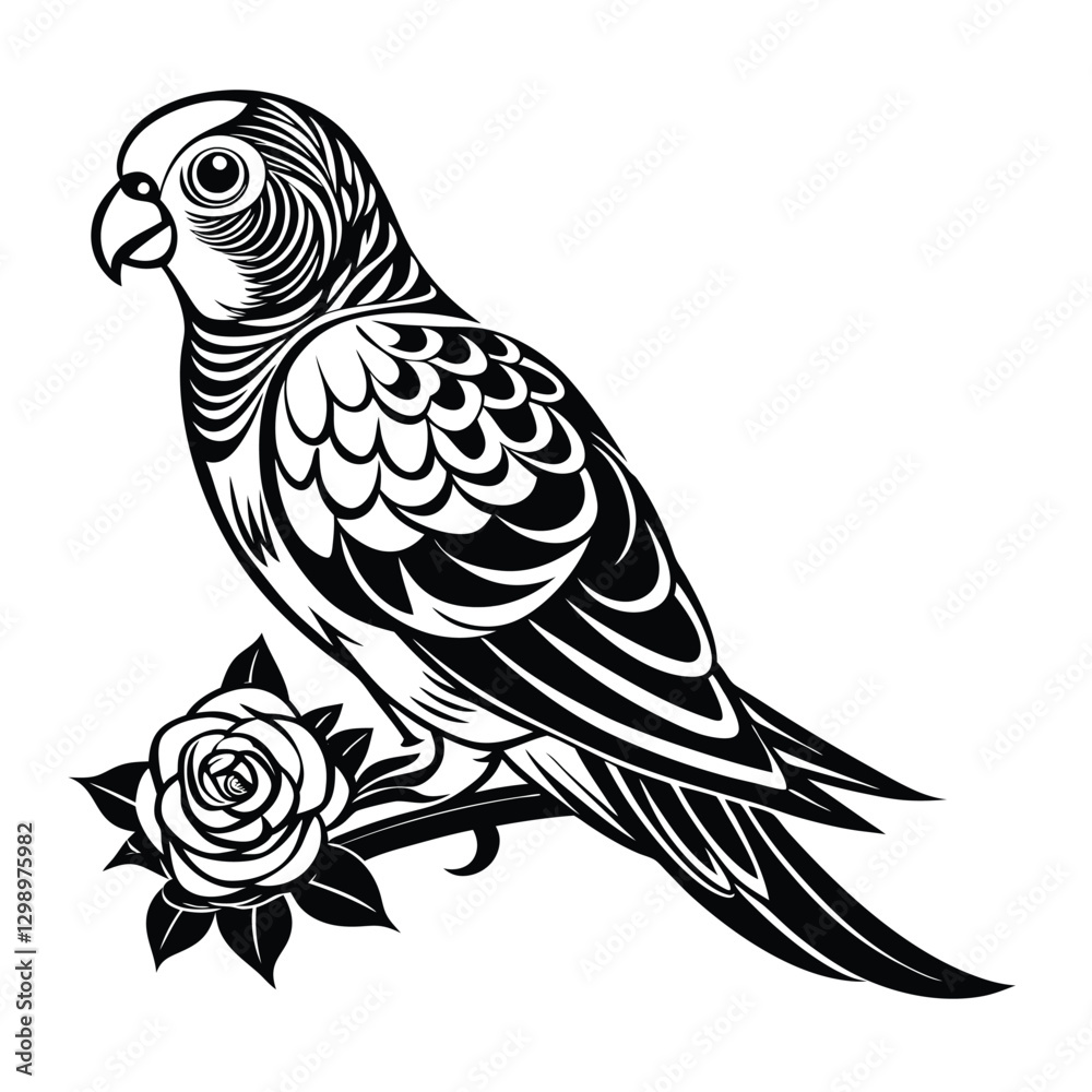 Fototapeta premium Parrot and Rose Tattoo Design