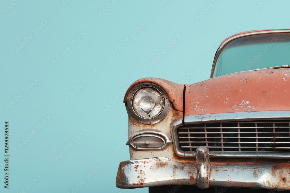 Fototapeta premium Close up photograph shows a classic car front end detail