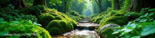 Ancient stones are overgrown with lush greenery, stones, ancient
