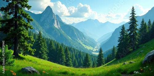 Lush green forest with tall trees in Ural mountains summer, summer, trees