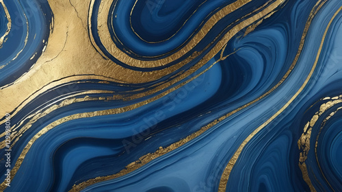 Blue Marble Swirls with Gold Veins:  A close-up shot of a deep blue marble surface,  streaked with intricate golden veins, creating a captivating and elegant design.