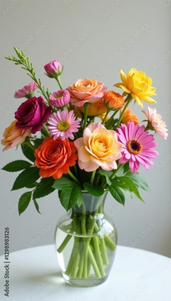 Fototapeta premium Fresh bouquet of mixed flowers in a elegant vase, arrangement, garden, mixed