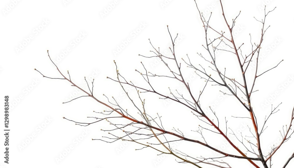 Delicate, bare branches isolated against a pure white backdrop, wood, graphic Delicate, bare branches isolated against a pure white backdrop, wood, graphic