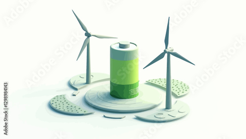 A giant wind-powered battery symbolizes the concept of sustainable energy storage.