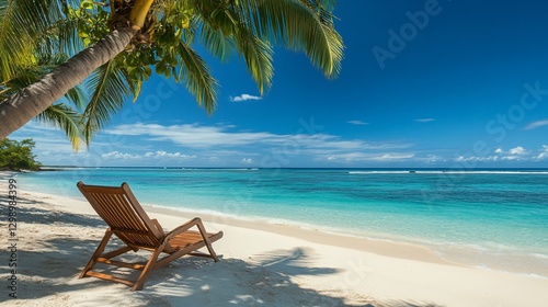 Tropical Beach Chair Under Palm Tree