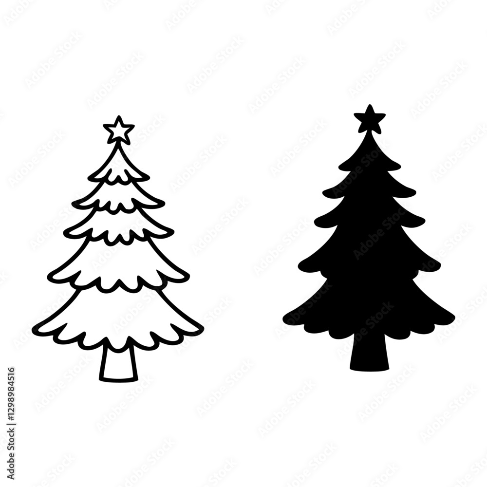 Fototapeta premium One Black Outline, One White Outline Christmas Tree.