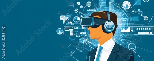 Man in a suit wearing a virtual reality headset