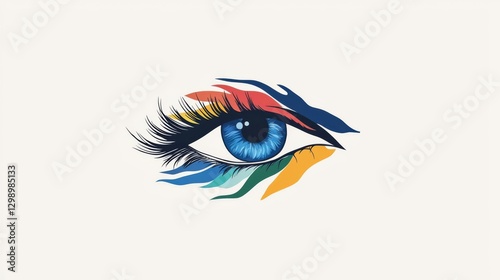 A vibrant and artistic depiction of an eye with colorful brush strokes and lashes.