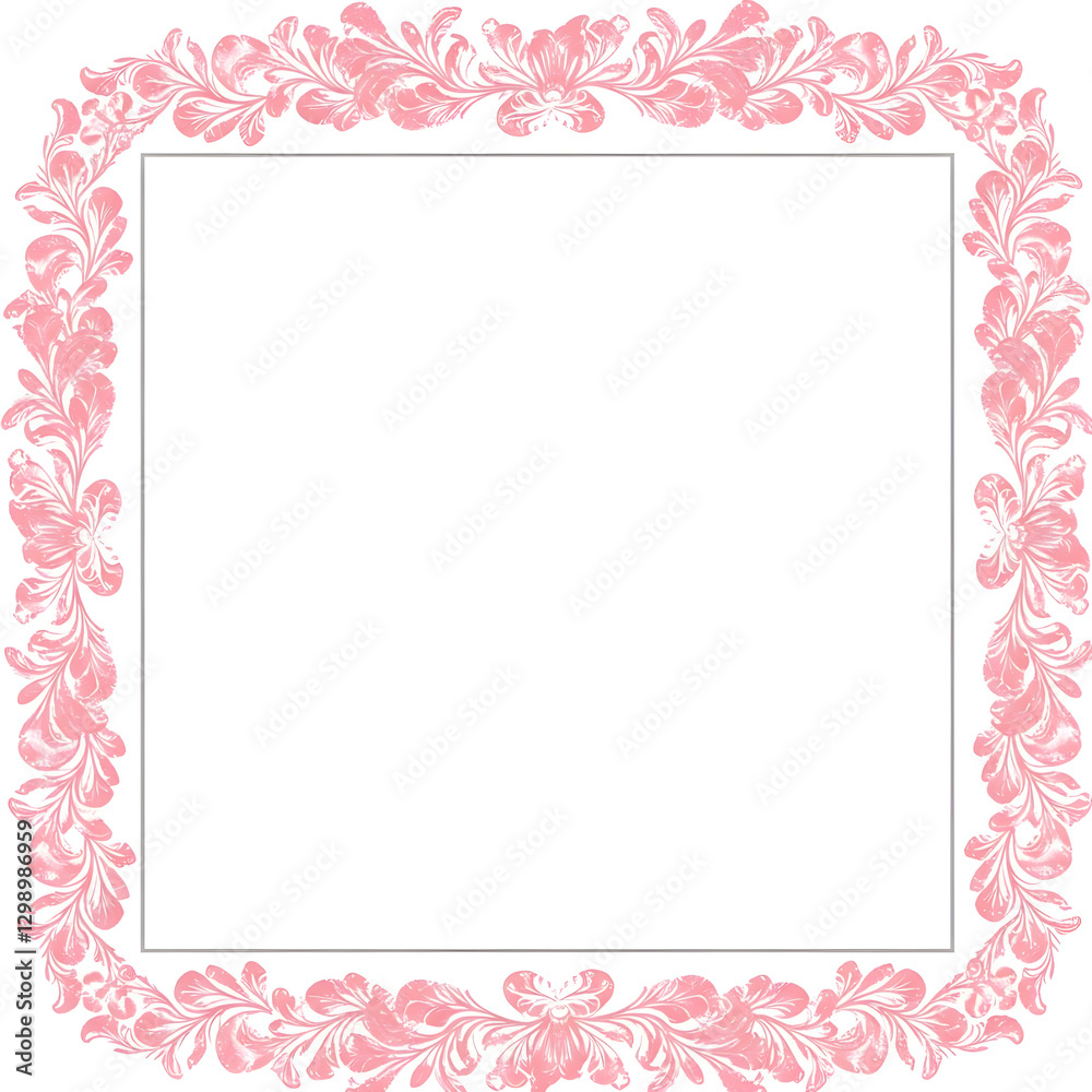 Pink floral border framing white background for elegant design Pink floral border framing white background for elegant design