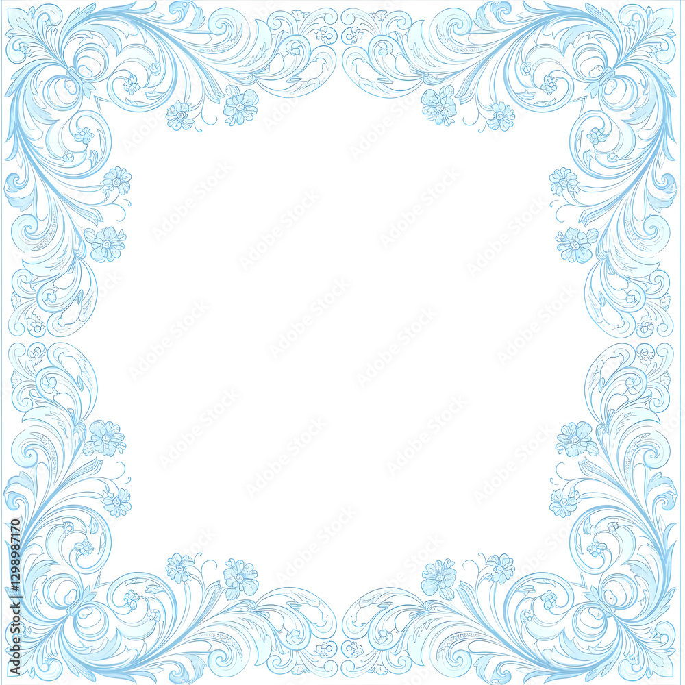 Elegant light blue floral border creating a square frame Elegant light blue floral border creating a square frame