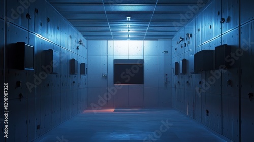 High-Tech Secure Vault Interior with Blue Lighting