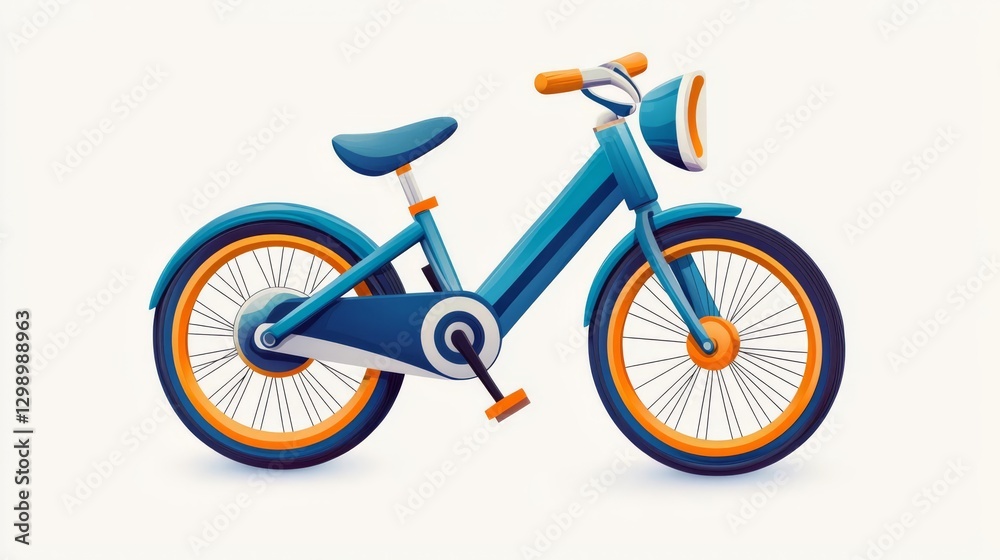 Fototapeta premium Bright blue bicycle with orange accents, perfect for outdoor adventures and cycling fun.