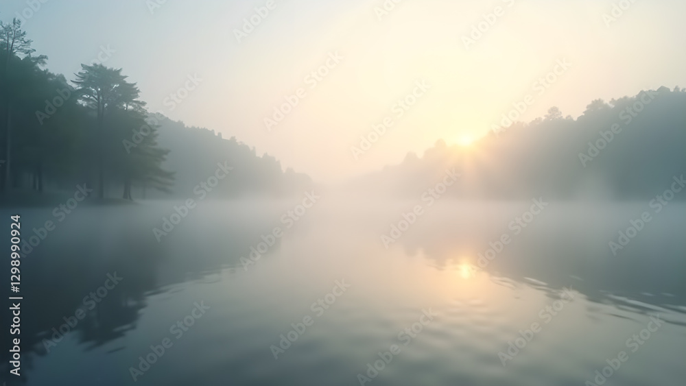 Fototapeta premium Ethereal Lake Sunrise Serenity Landscape View