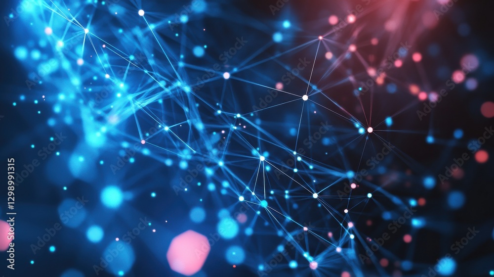 Fototapeta premium Geometric abstract background with dots and lines connecting molecules. Digital technology background and network connection.