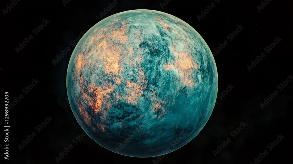 Obraz premium A textured, colorful planet with bright areas against a dark background, resembling glowing patterns or lights