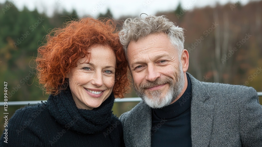 Couple smiles outdoors, autumnal background, possible use for relationship stock image Couple smiles outdoors, autumnal background, possible use for relationship stock image