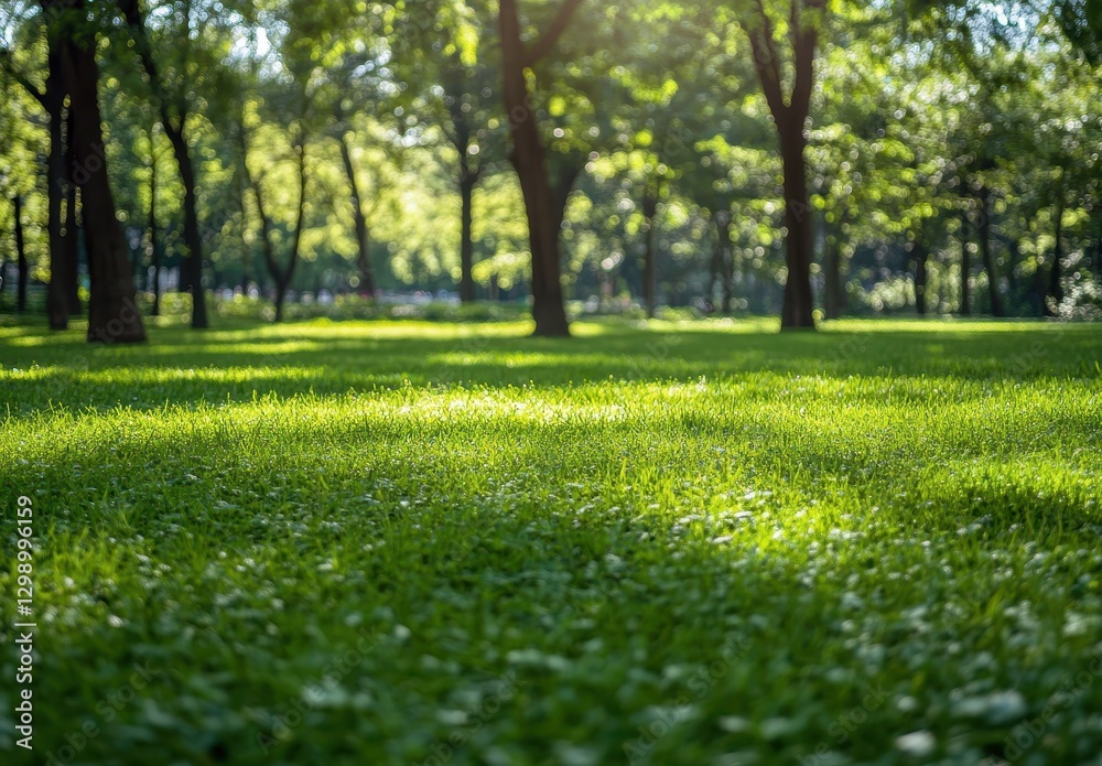 Lush Green Grass Under Bright Sunlight in a Tranquil Park Setting with Trees and Soft Shadows Creating a Calming Natural Atmosphere Lush Green Grass Under Bright Sunlight in a Tranquil Park Setting with Trees and Soft Shadows Creating a Calming Natural Atmosphere