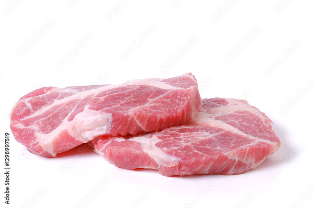 Fresh red pork, cut into pieces. isolated on white background. Fresh red pork, cut into pieces. isolated on white background.