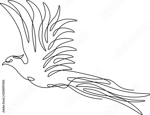 Flying pheasant bird one line drawing with editable stroke on white isolated background. Vector illustration