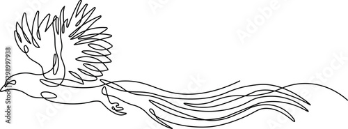 Flying pheasant bird one line drawing with editable stroke on white isolated background. Vector illustration
