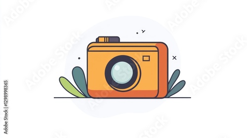 Orange camera illustration, nature background, photography concept, website design