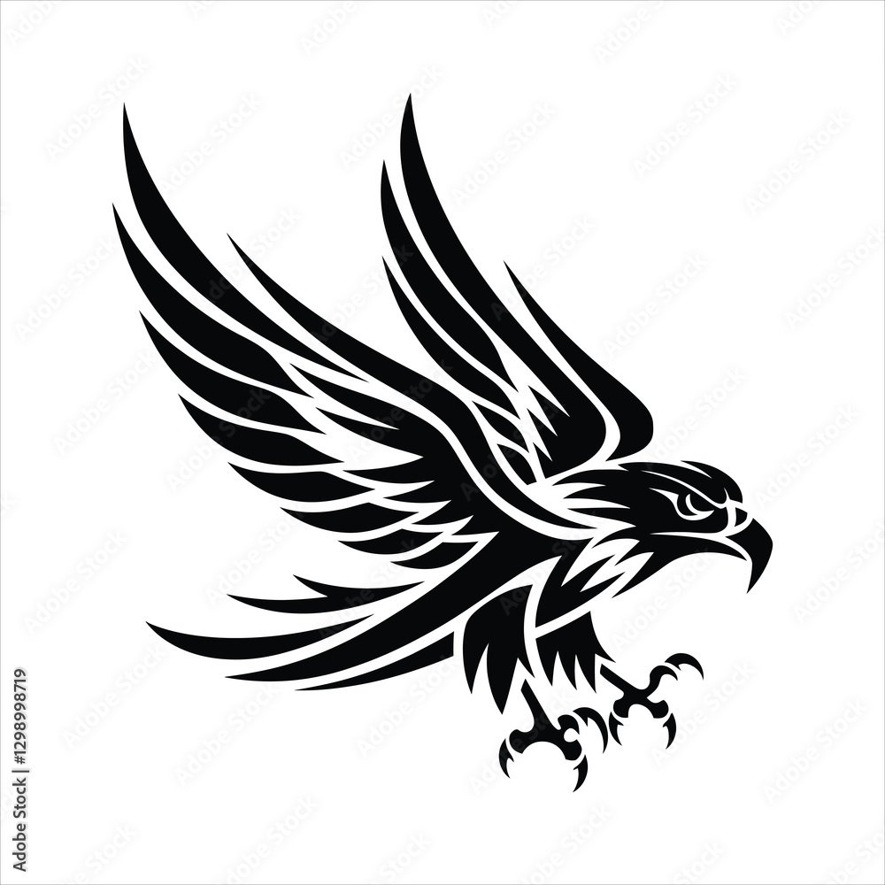 Obraz premium Abstract Eagle Logo – Black Tribal Bird Illustration. AI generative.