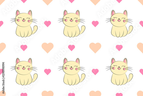 Wallpaper Mural seamless pattern of cartoon cat with hearts Torontodigital.ca