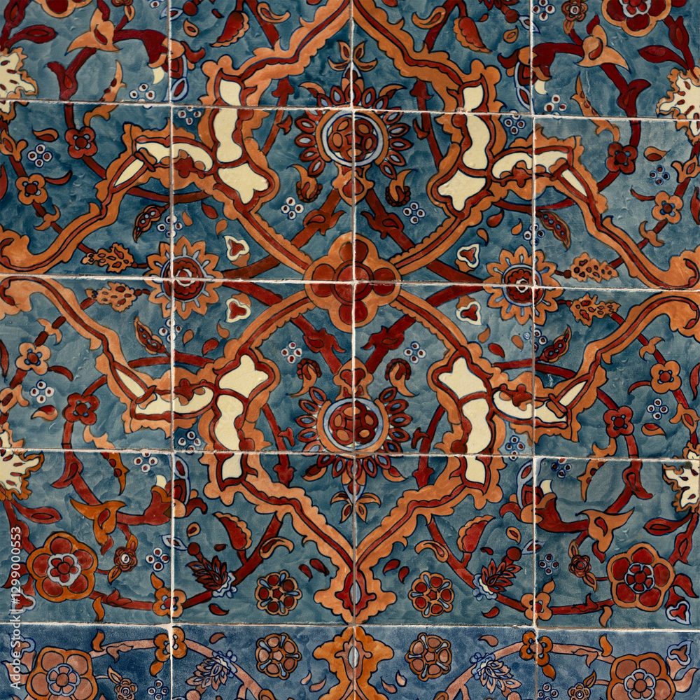 Ornamental background tiles in blue colors