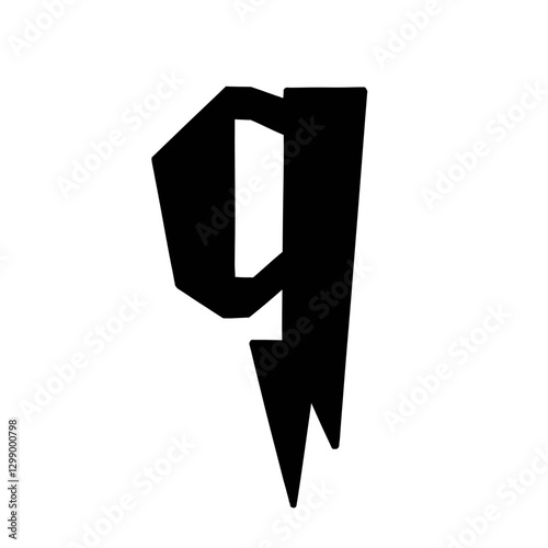 Magic Bold letter q of latin english language. Black font symbol in hand drawn doodle style. Vector illustration isolated on white background. For presentation, logo, branding, font, education.