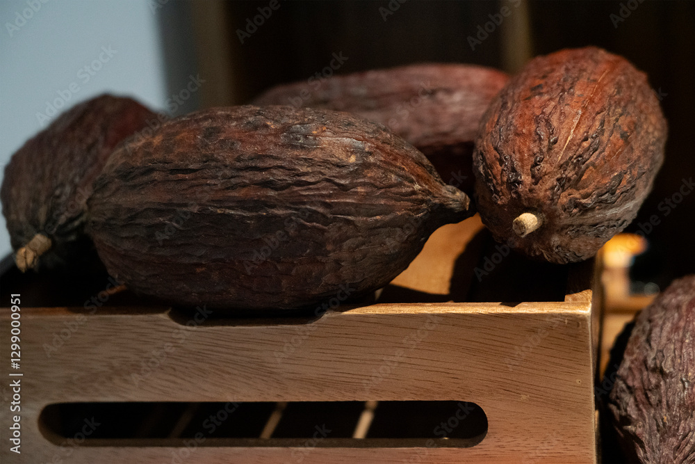 Cocoa fruits close up