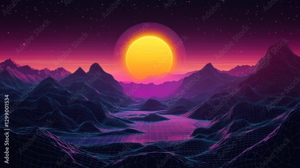 Fototapeta premium Trendy wireframe illustration with geometric grid lines and vibrant gradients