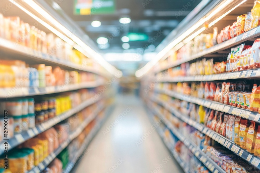 Blurred background of an indoor supermarket with shelves full of products, blurred background for design and text layout. Stock photo, suitable for placing a title at the top. Blurred background of an indoor supermarket with shelves full of products, blurred background for design and text layout. Stock photo, suitable for placing a title at the top.